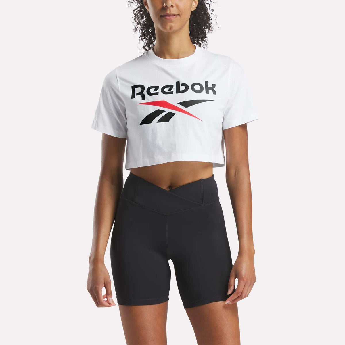 Women's Two-Color Logo Crew Cropped Short Sleeve Tee